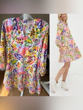 Fat Face Yellow Multi Color Art Floral Tunic Dress